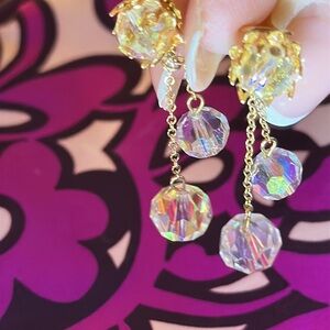 Sparkling Gold & Crystals Drop Clip Earrings